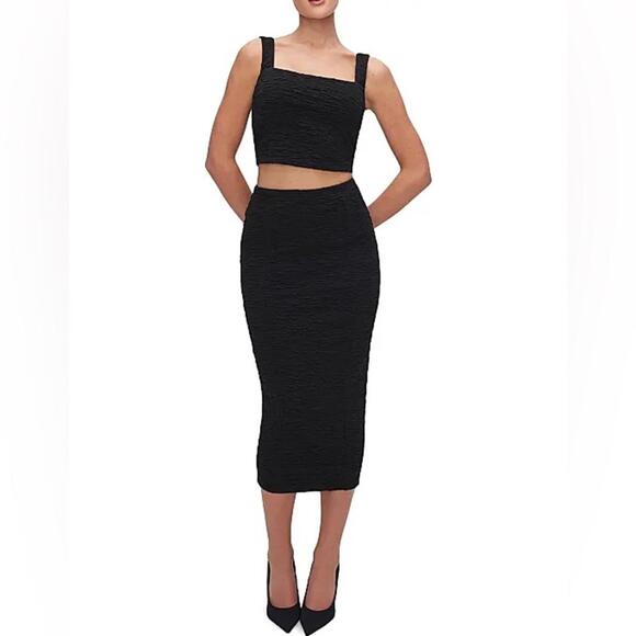 NWT GOOD AMERICAN SZ M Black Textured Square Neck Crop Top Goth Festival $129 - Picture 11 of 12